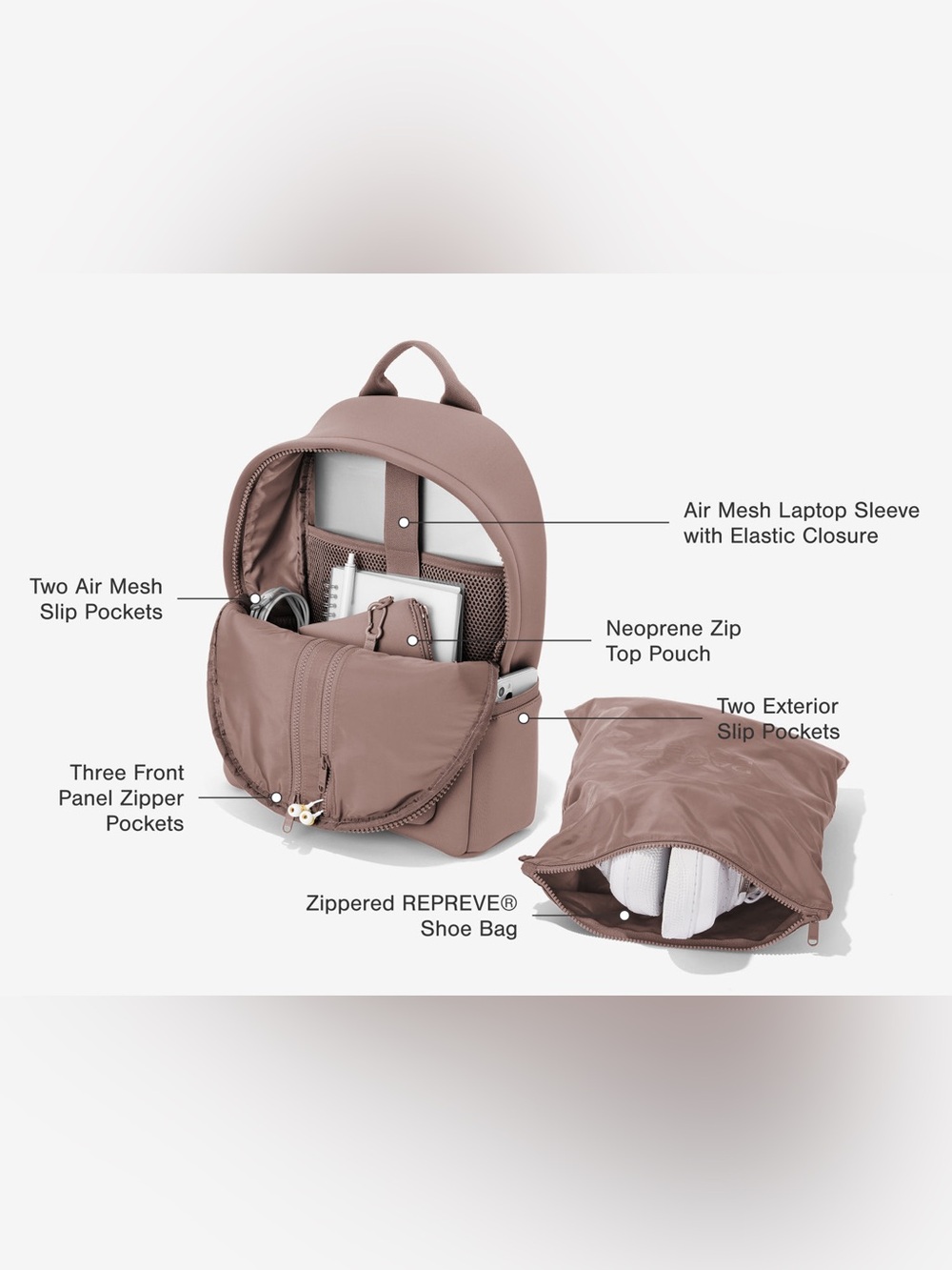 NWOT Dagne Dover Dakota Medium Backpack Heather Gray Neoprene Laptop Travel Bag - Picture 14 of 16